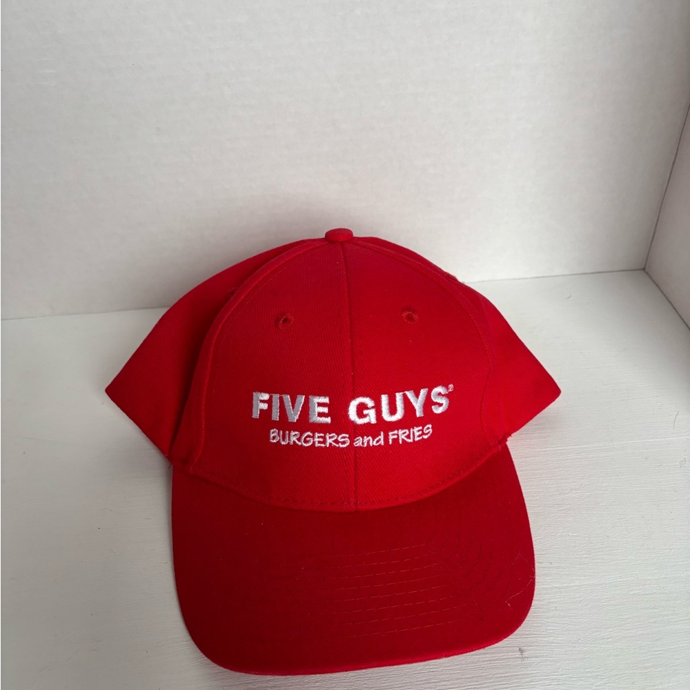 Five Guys Burgers and Fries Baseball Cap Red One Size Adjustable Embroidered